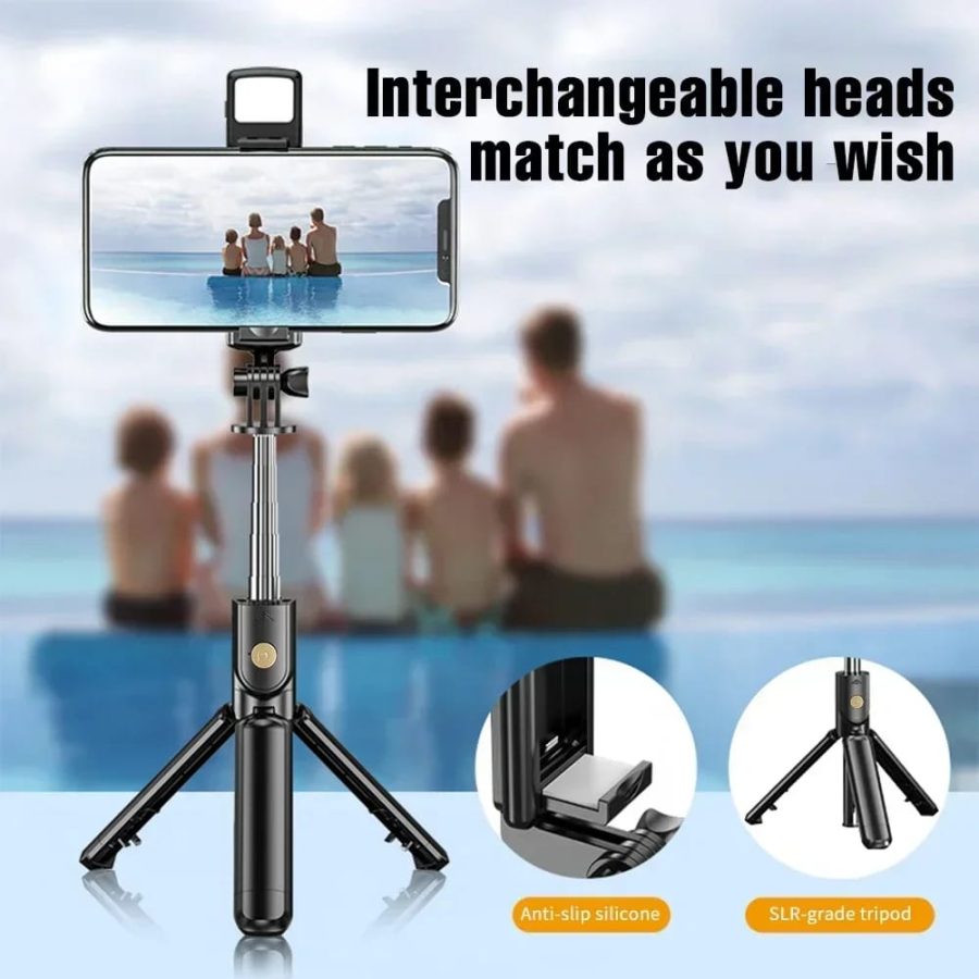 R1s Bluetooth Selfie Stick Tripod with Remote | 360° Foldable Phone & Action Camera Stand with LED Light thumbnail 3