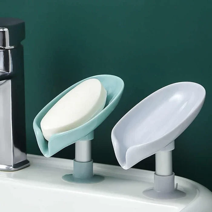 Leaf-Shaped Self-Draining Soap Holder | Stylish Waterfall Design with Suction Base for Bathroom & Kitchen | Random Colors thumbnail 6
