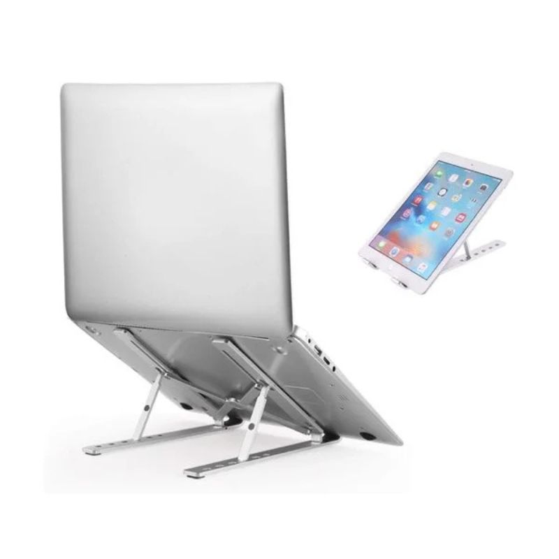 Premium Aluminum Foldable Laptop Stand | Sturdy, Adjustable, Portable | Silver & Black thumbnail 4