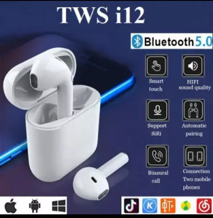 i12 TWS Wireless Bluetooth Earbuds with Charging Case | Touch Control | Stereo Sound | Built-in Mic thumbnail 4