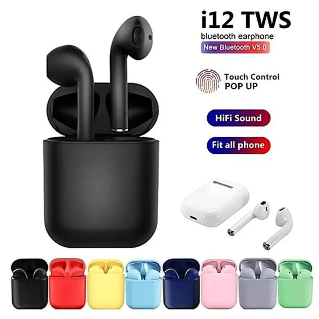 i12 TWS Wireless Bluetooth Earbuds with Charging Case | Touch Control | Stereo Sound | Built-in Mic thumbnail 3