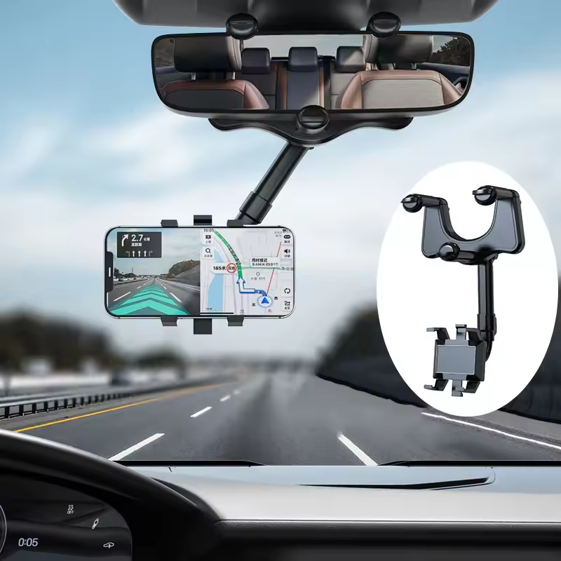 360° Rotatable & Retractable Rearview Mirror Phone Holder | Safe & Convenient Driving Mount thumbnail 3