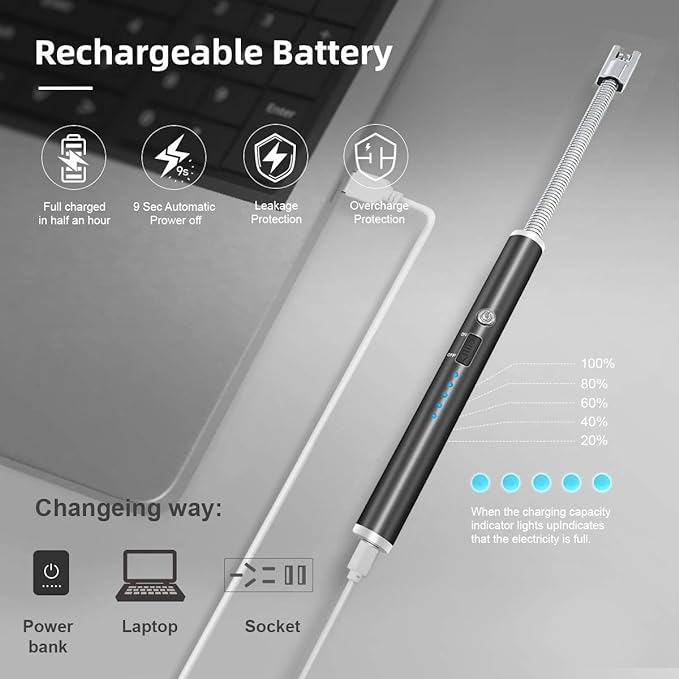 USB Rechargeable Flameless Arc Lighter | Flexible & Windproof Electric Wand Lighter thumbnail 2