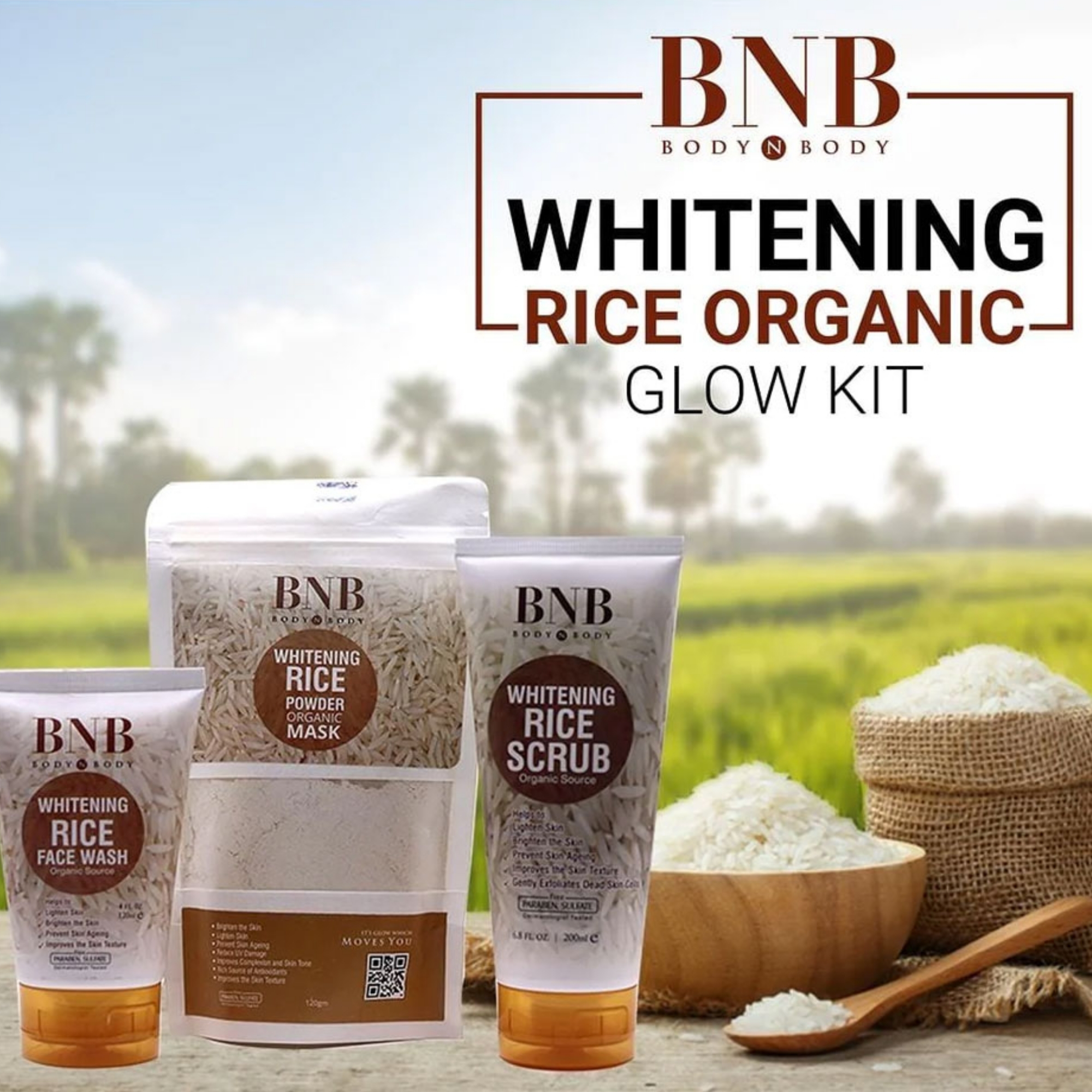 BNB Rice Extract Bright & Glow Facial Kit | 3-in-1 Whitening, Brightening & Hydrating Skincare thumbnail 2