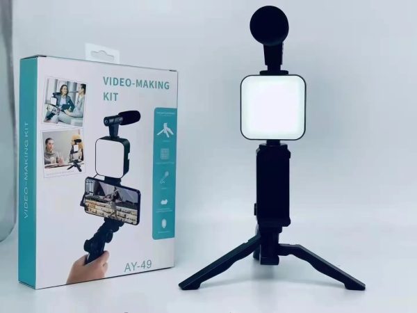 AY-49 Video Making Kit | All-in-One Vlogging Tripod with Wireless Remote, Microphone, LED Light & Mobile Holder thumbnail 3