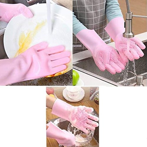 Reusable Silicone Washing Gloves with Built-In Scrubber for Kitchen Bathroom Car and Multipurpose Cleaning (Random Color) thumbnail 2