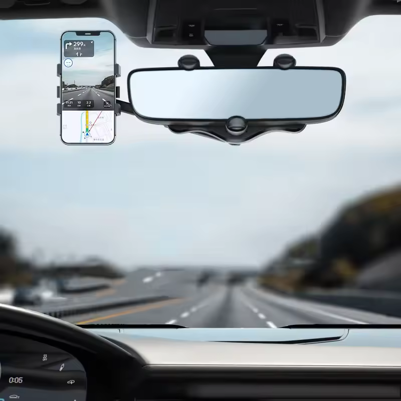 360° Rotatable & Retractable Rearview Mirror Phone Holder | Safe & Convenient Driving Mount thumbnail 2