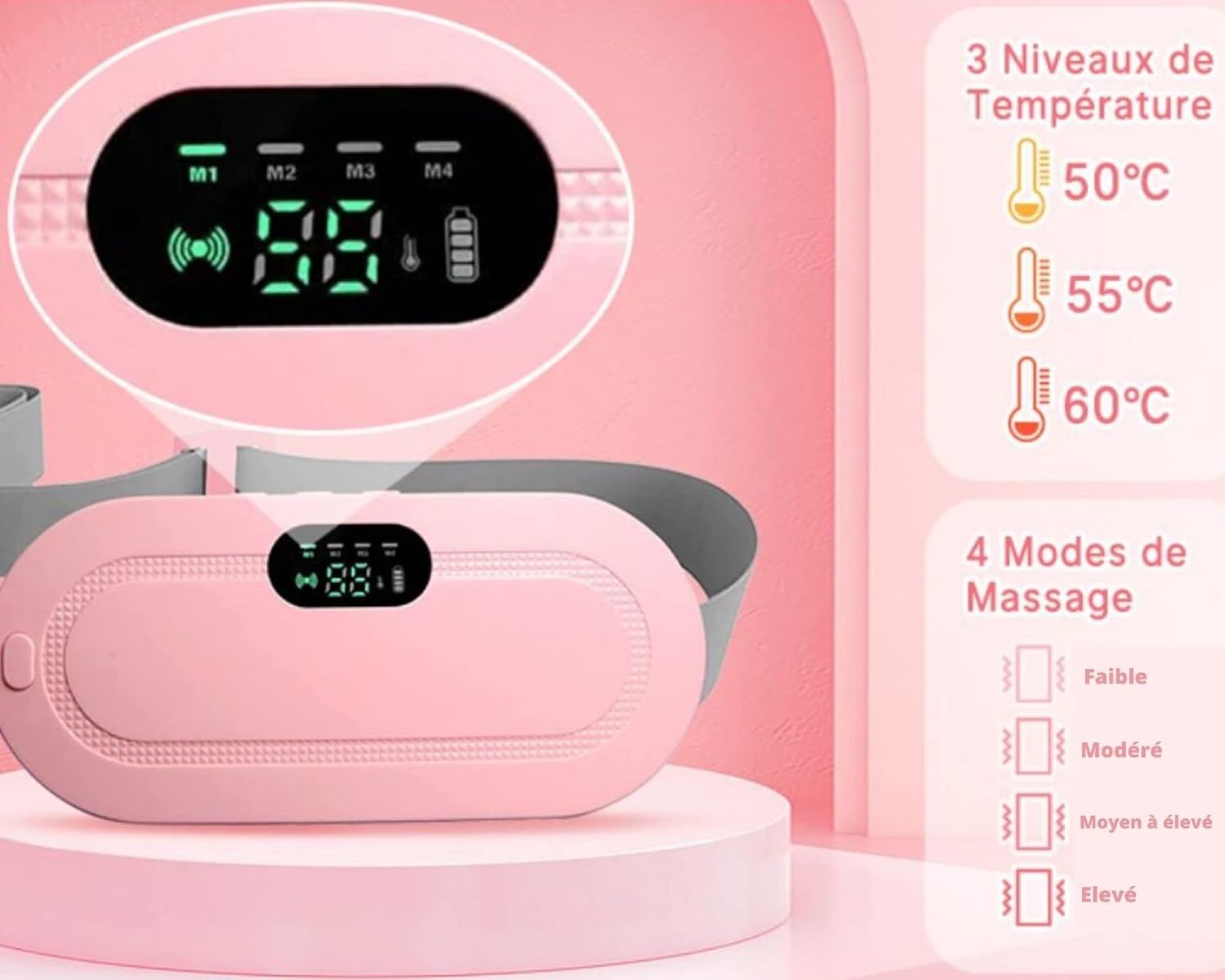 Digital Period Heating Pad & Vibrating Belt | 3 Heat Levels, 4 Massage Modes | Fast Relief for Menstrual Cramps thumbnail 8