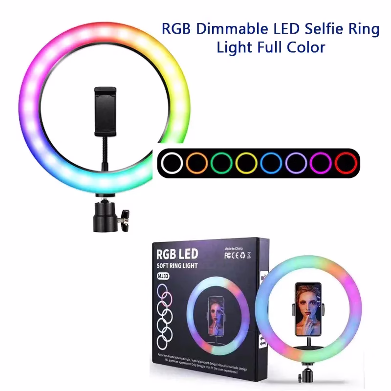 MJ26 RGB LED Ring Light 26cm with Tripod, Phone Holder & 360° Color Modes thumbnail 2