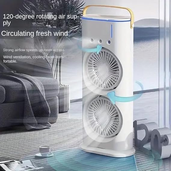 Mini Double Head Mist Fan with LED Light & Humidifier | Portable USB Air Cooler for Home Office Travel thumbnail 4