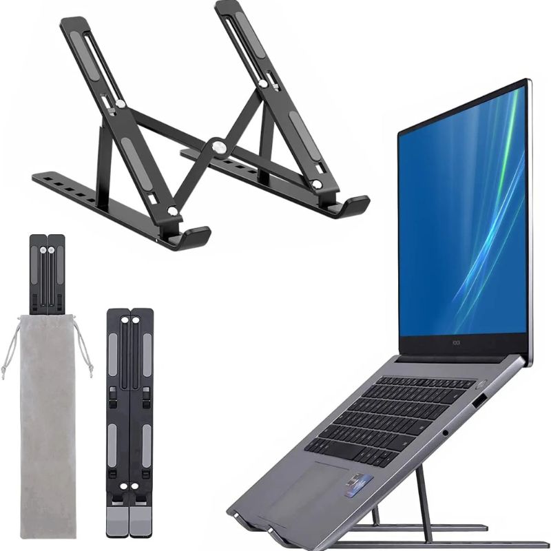 Premium Aluminum Foldable Laptop Stand | Sturdy, Adjustable, Portable | Silver & Black thumbnail 5