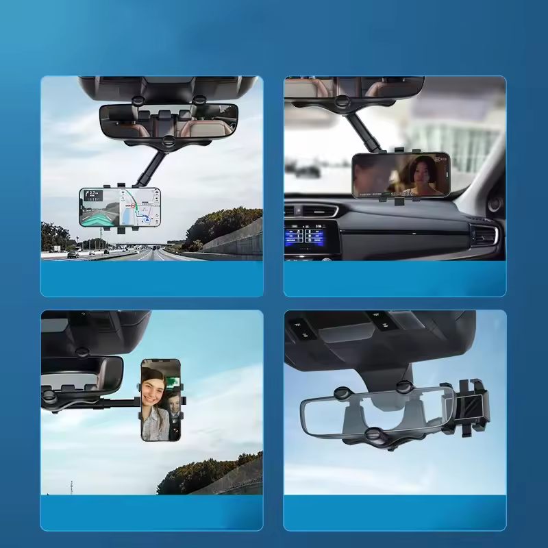 360° Rotatable & Retractable Rearview Mirror Phone Holder | Safe & Convenient Driving Mount thumbnail 4