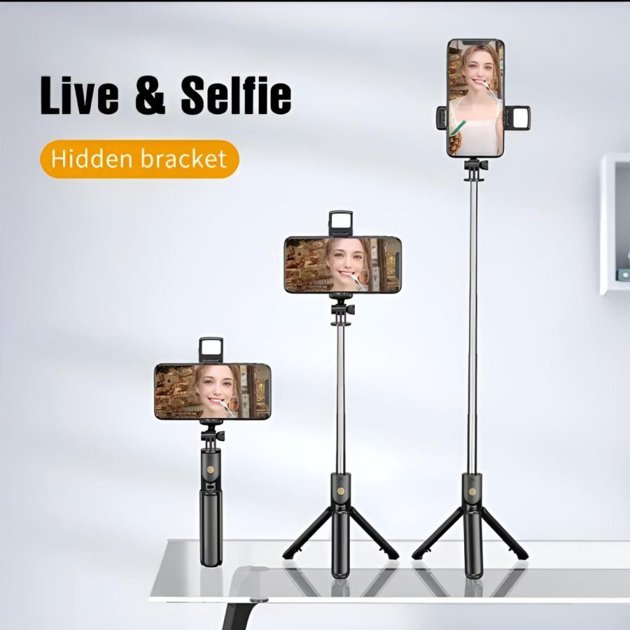R1s Bluetooth Selfie Stick Tripod with Remote | 360° Foldable Phone & Action Camera Stand with LED Light thumbnail 2