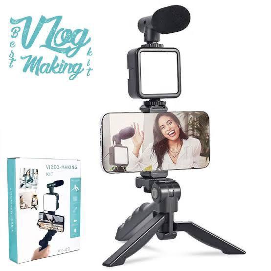 AY-49 Video Making Kit | All-in-One Vlogging Tripod with Wireless Remote, Microphone, LED Light & Mobile Holder thumbnail 7