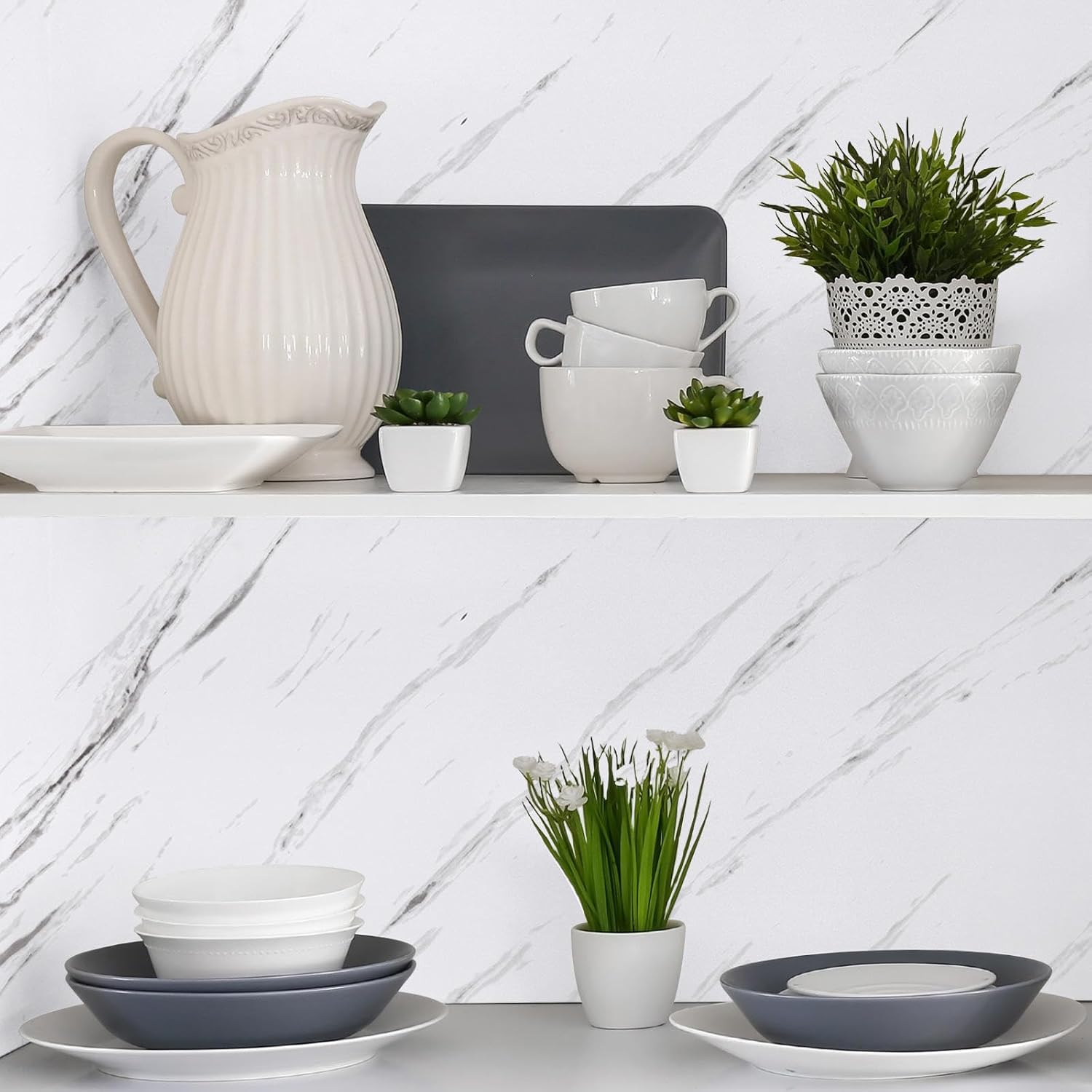 White & Grey | Marble Sheet Sticker 60x200cm | Waterproof Self-Adhesive PVC Wallpaper for Furniture Walls thumbnail 7
