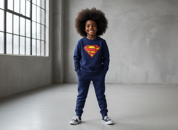 Superman Printed Sweatshirt & Pajama Trouser Tracksuit for Kids | Winter Warm Fleece Clothing Set Outfit for Boys & Girls thumbnail 3