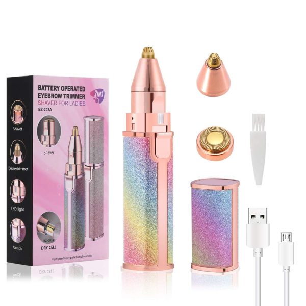 Flawless 2-in-1 Eyebrow Trimmer | Rechargeable Hair Remover with USB Charging Cable & Cleaning Brush thumbnail 2