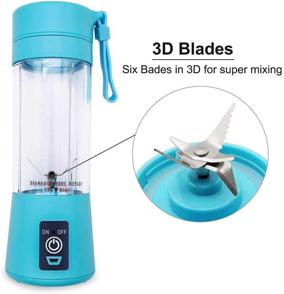 Portable 6-Blade USB Rechargeable Juicer Blender for Smoothies Shakes Baby Food and Outdoor Use | Random Color thumbnail 3
