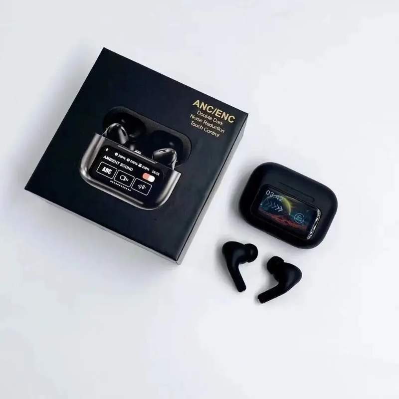 Black A9 Pro ANC Bluetooth 5.4 Wireless Earbuds with Smart Screen and Active Noise Cancellation thumbnail 3