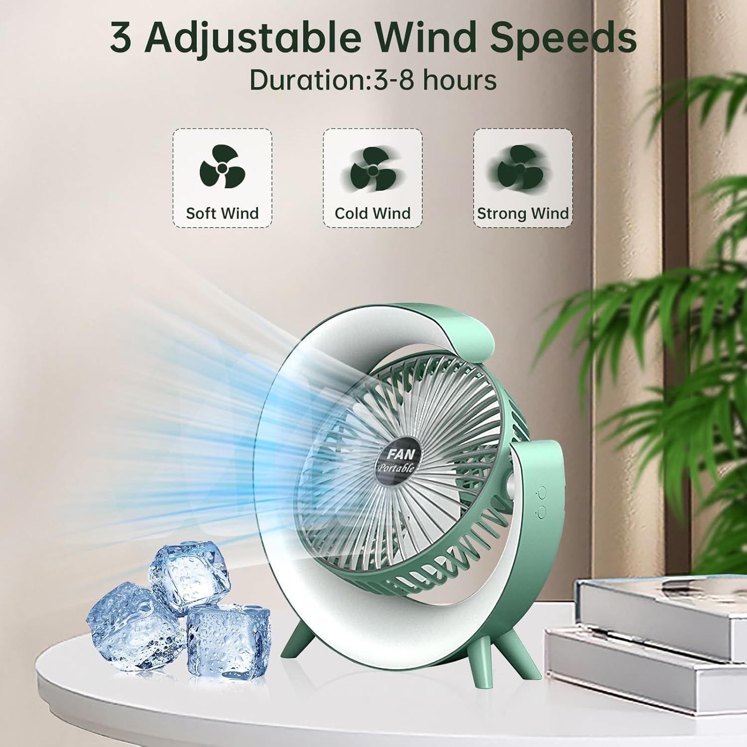 Colorful USB Rechargeable Desktop Fan | Silent Cooling, LED Ambient Light, 3-Speed Rotation thumbnail 9