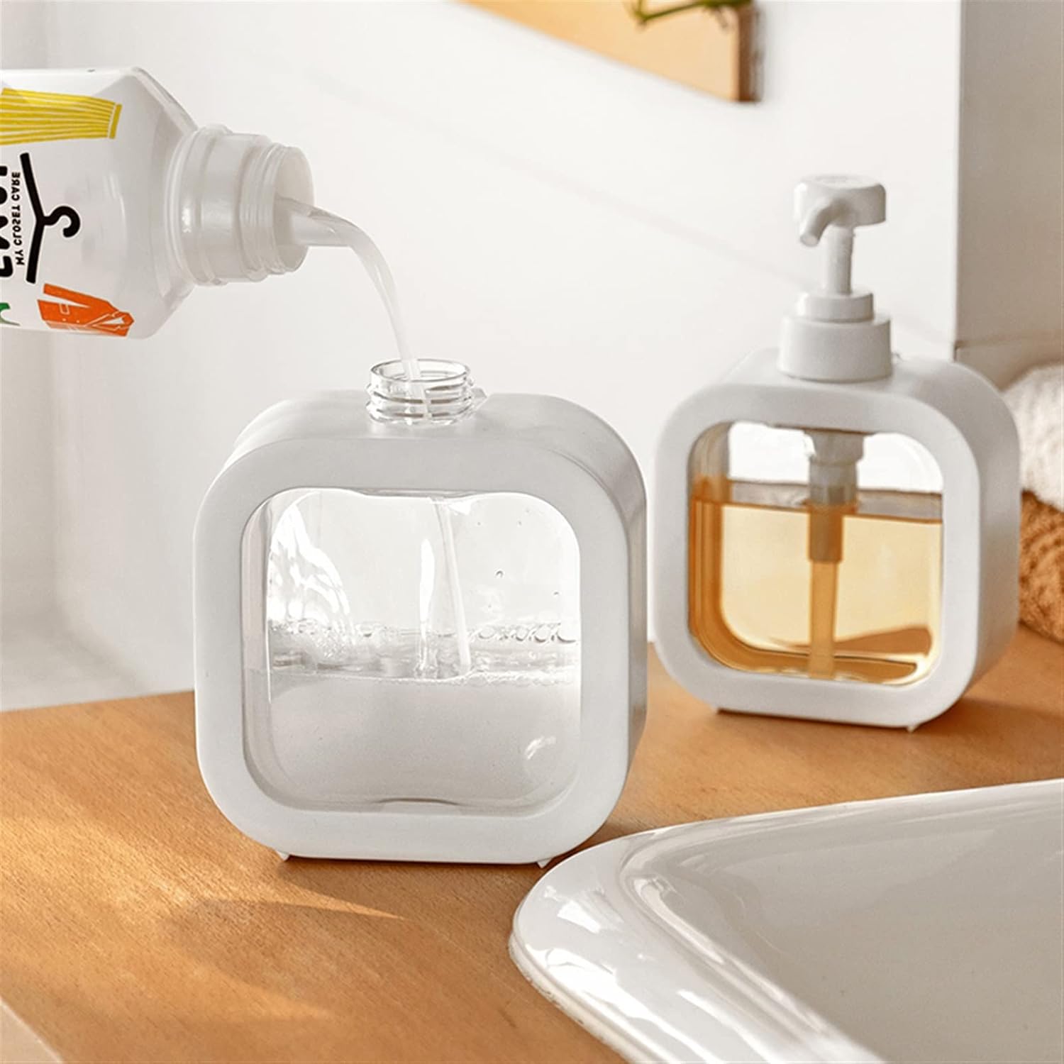 Portable Refillable Soap Dispenser Bottle | 300ml 500ml Clear Pump Bottle for Kitchen Bathroom Shower Lotion Shampoo thumbnail 3