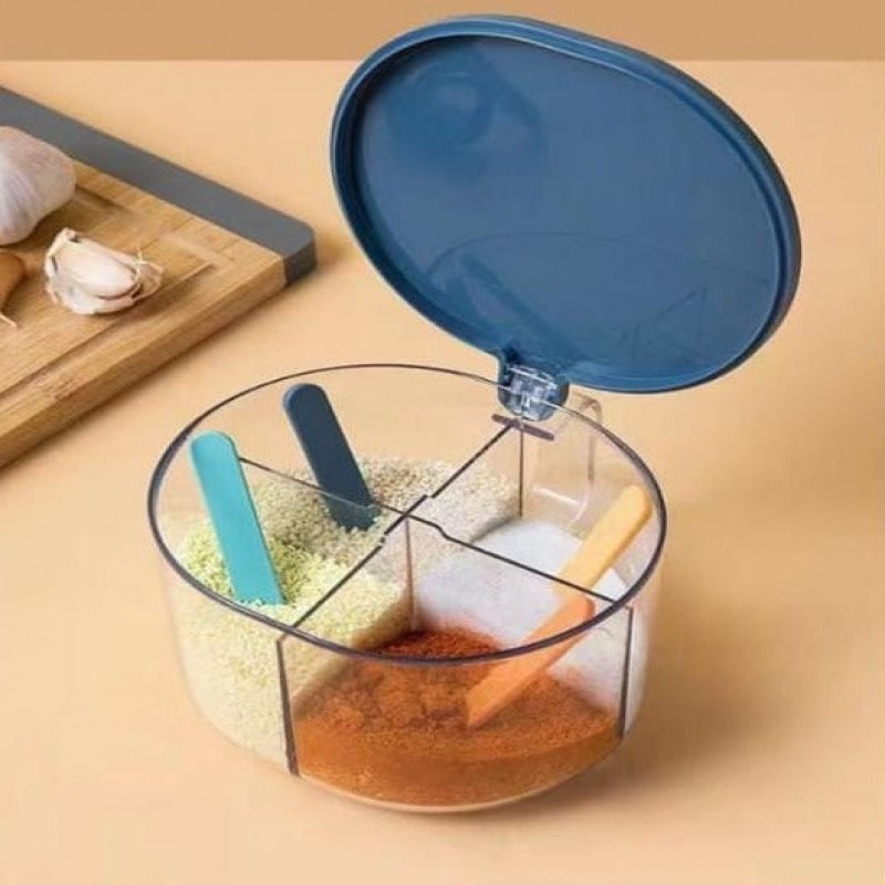 4 Compartments Spice Box | Masala Storage Box | Plastic Kitchen Organizer | Leak-Proof & Reusable thumbnail 3