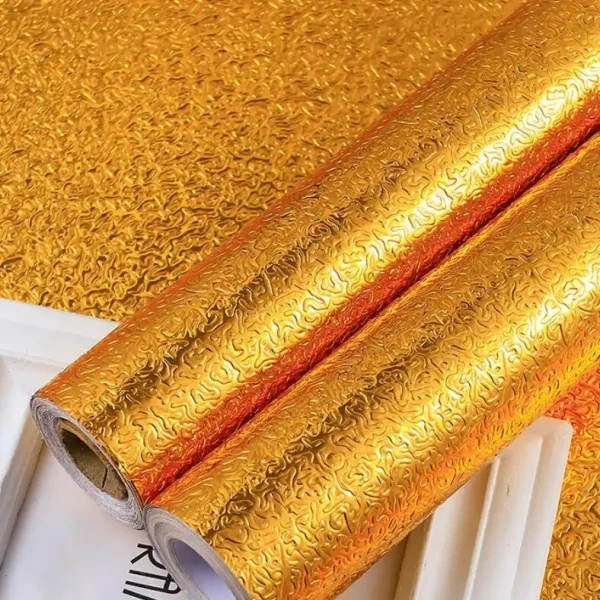 Golden Foil Kitchen Wallpaper Sticker | 60×200cm | Peel & Stick Aluminum Foil Wall Covering | Oil-Proof, Waterproof & Heat-Resistant Decor thumbnail 4