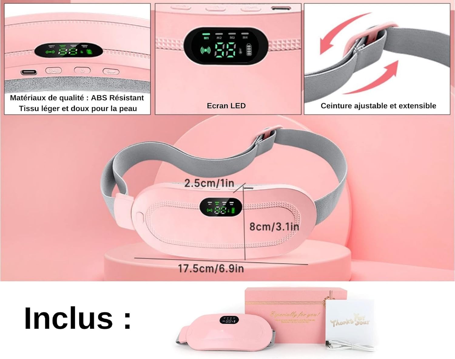Digital Period Heating Pad & Vibrating Belt | 3 Heat Levels, 4 Massage Modes | Fast Relief for Menstrual Cramps thumbnail 2