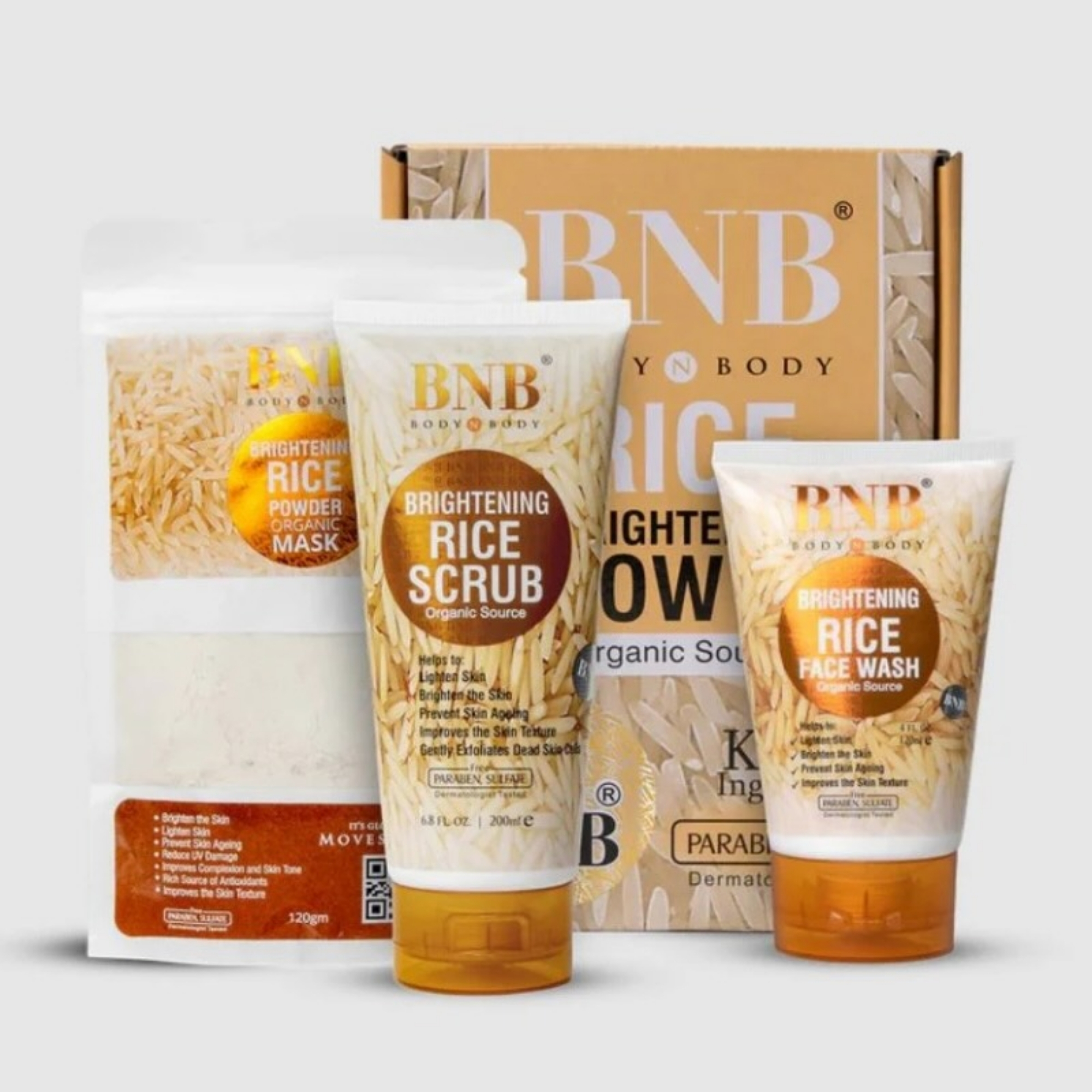 BNB Rice Extract Bright & Glow Facial Kit | 3-in-1 Whitening, Brightening & Hydrating Skincare thumbnail 3