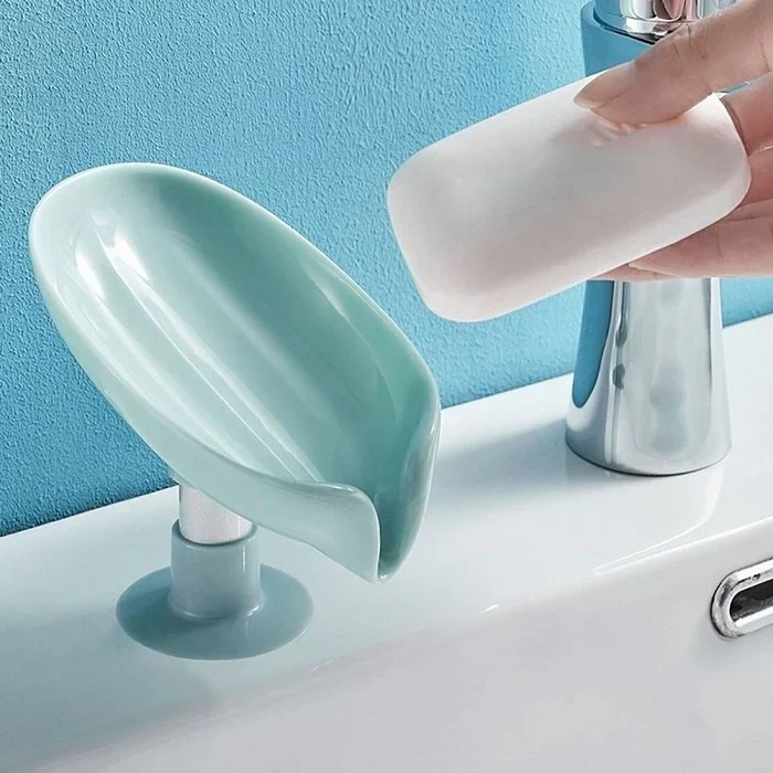 Leaf-Shaped Self-Draining Soap Holder | Stylish Waterfall Design with Suction Base for Bathroom & Kitchen | Random Colors thumbnail 4