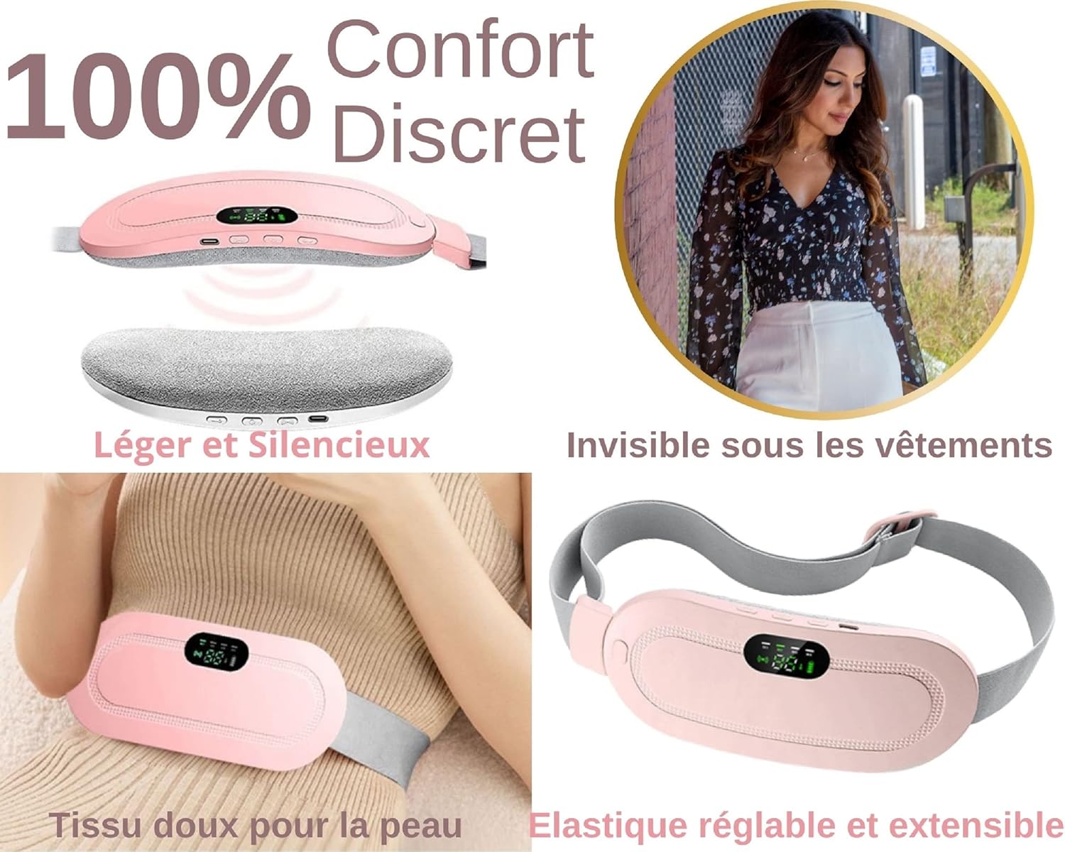 Digital Period Heating Pad & Vibrating Belt | 3 Heat Levels, 4 Massage Modes | Fast Relief for Menstrual Cramps thumbnail 5