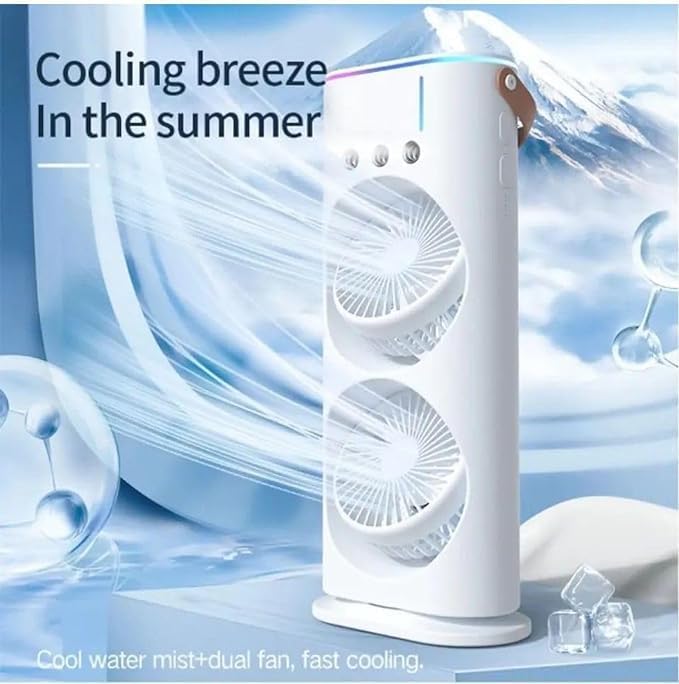 Mini Double Head Mist Fan with LED Light & Humidifier | Portable USB Air Cooler for Home Office Travel thumbnail 9