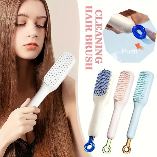 Self-Cleaning Hair Brush & Telescopic Comb | Detangling Brush with One-Pull Cleaning Mechanism | Random Color thumbnail 5