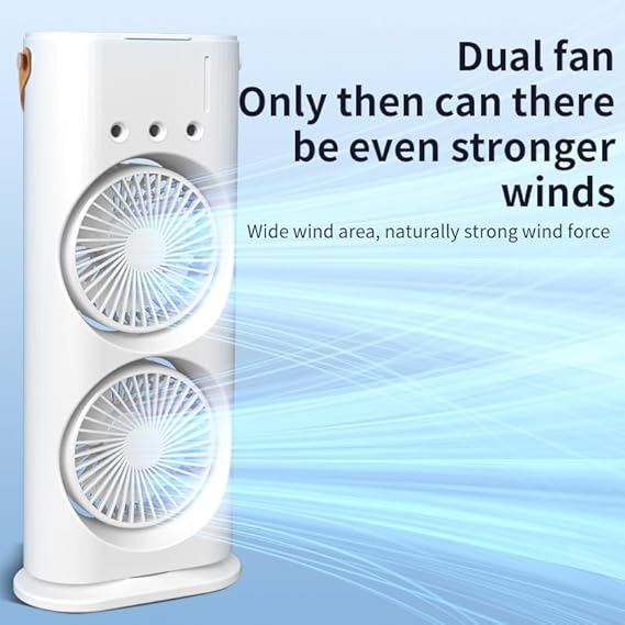 Mini Double Head Mist Fan with LED Light & Humidifier | Portable USB Air Cooler for Home Office Travel thumbnail 2