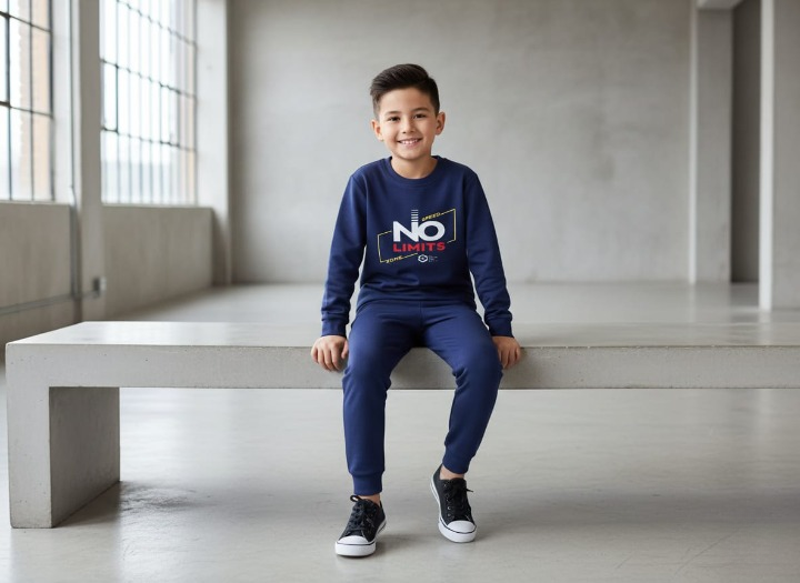 Kids Navey Blue no limit  Printed Stylish Kids' Tracksuit Set | FOR BABY AND KIDS thumbnail 3