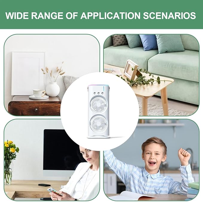 Mini Double Head Mist Fan with LED Light & Humidifier | Portable USB Air Cooler for Home Office Travel thumbnail 3