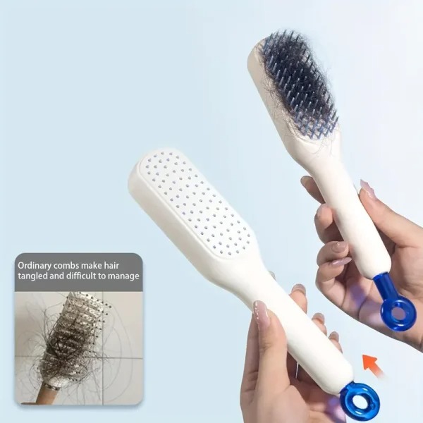 Self-Cleaning Hair Brush & Telescopic Comb | Detangling Brush with One-Pull Cleaning Mechanism | Random Color thumbnail 2