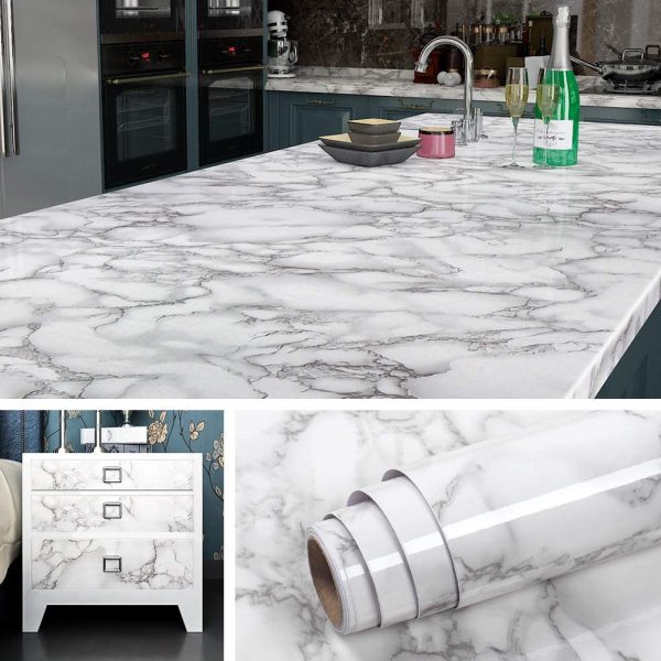 White & Dark Grey | Marble Sheet Sticker 60x200cm | Waterproof Self-Adhesive PVC Wallpaper for Furniture Walls thumbnail 3