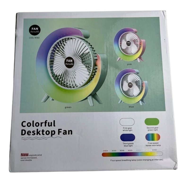Colorful USB Rechargeable Desktop Fan | Silent Cooling, LED Ambient Light, 3-Speed Rotation thumbnail 8