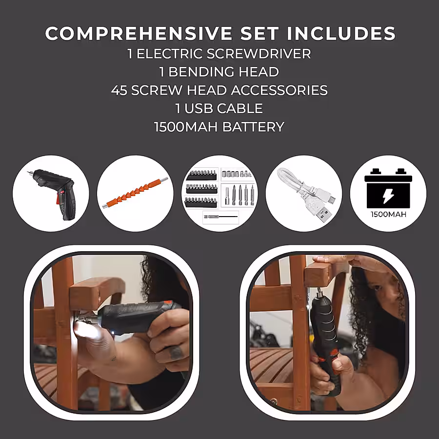 47-Piece Foldable Wireless Electric Screwdriver Kit with Adjustable Torque & USB Charging thumbnail 4