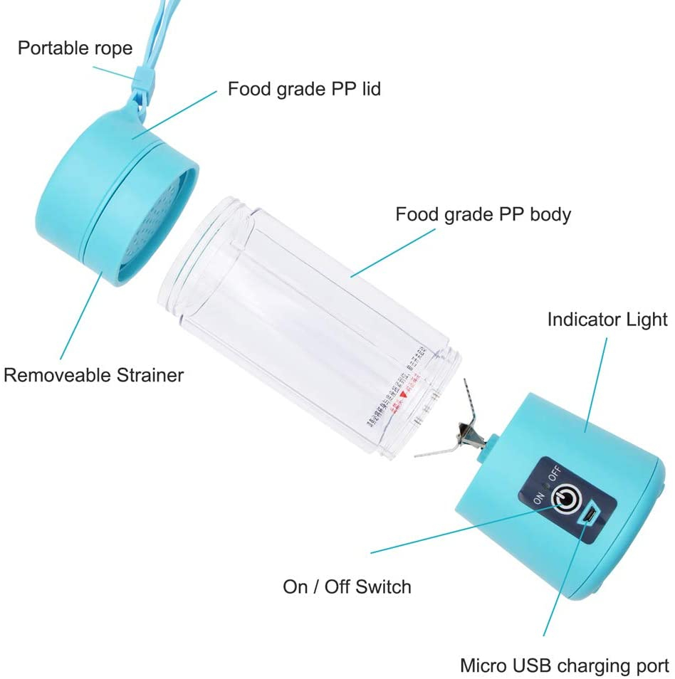 Portable 6-Blade USB Rechargeable Juicer Blender for Smoothies Shakes Baby Food and Outdoor Use | Random Color thumbnail 2