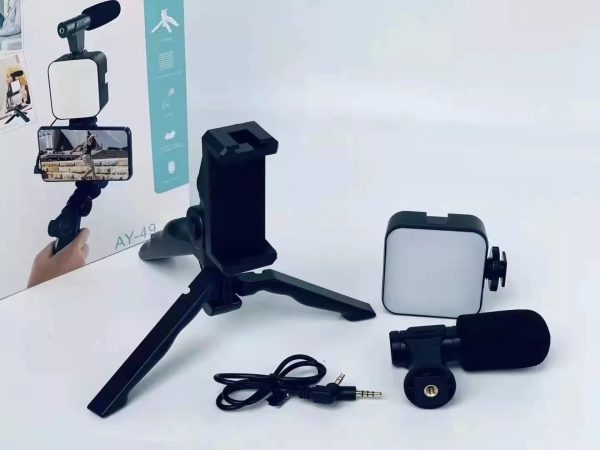 AY-49 Video Making Kit | All-in-One Vlogging Tripod with Wireless Remote, Microphone, LED Light & Mobile Holder thumbnail 2