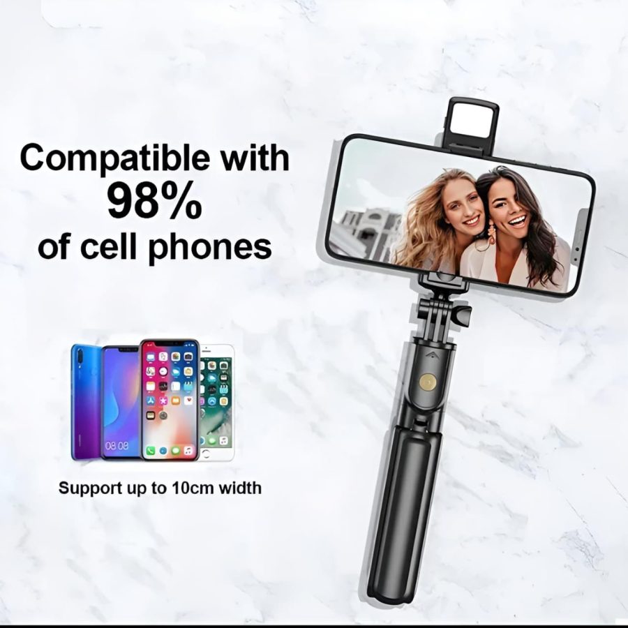 R1s Bluetooth Selfie Stick Tripod with Remote | 360° Foldable Phone & Action Camera Stand with LED Light thumbnail 5