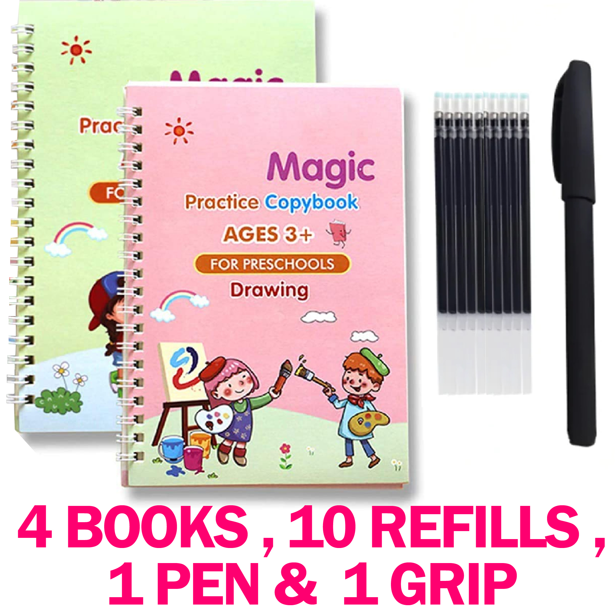 4 in 1 Sank Magic Book | Reusable Magic Practice Copy Book | 4 books + 1 Pen + 10 Refills +1 Grip thumbnail 4