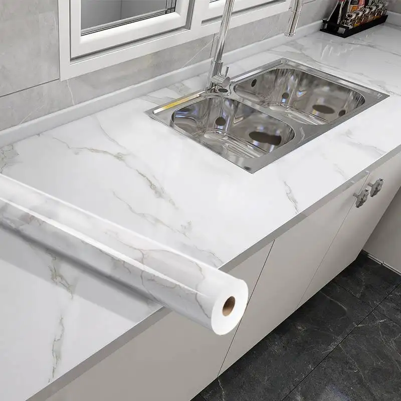 White & Grey | Marble Sheet Sticker 60x200cm | Waterproof Self-Adhesive PVC Wallpaper for Furniture Walls thumbnail 2