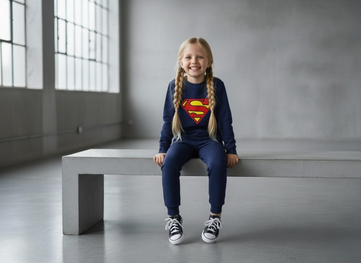 Superman Printed Sweatshirt & Pajama Trouser Tracksuit for Kids | Winter Warm Fleece Clothing Set Outfit for Boys & Girls thumbnail 2