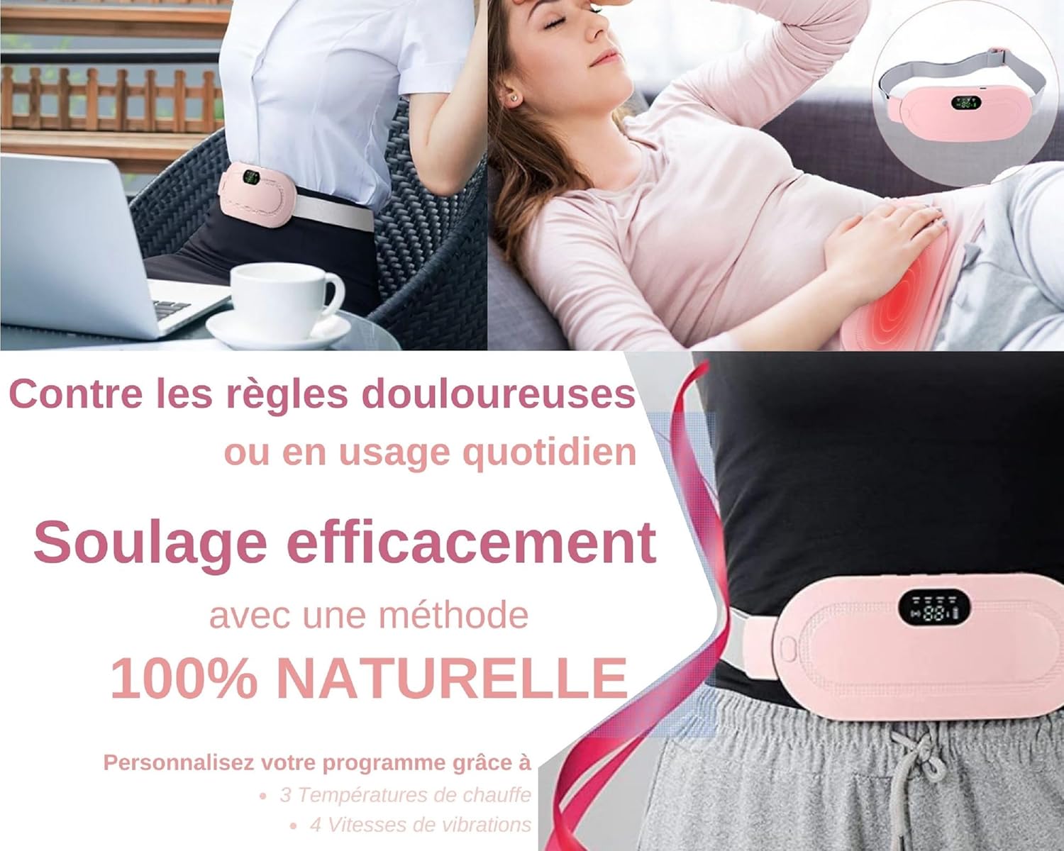 Digital Period Heating Pad & Vibrating Belt | 3 Heat Levels, 4 Massage Modes | Fast Relief for Menstrual Cramps thumbnail 4