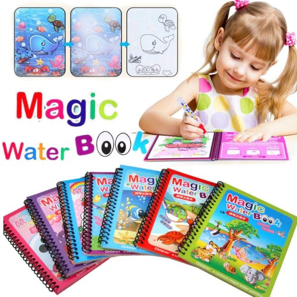 Magic Coloring Book with Water Pen | Reusable & Mess-Free Fun for Kids | Dinosaur & Cartoon Designs thumbnail 5