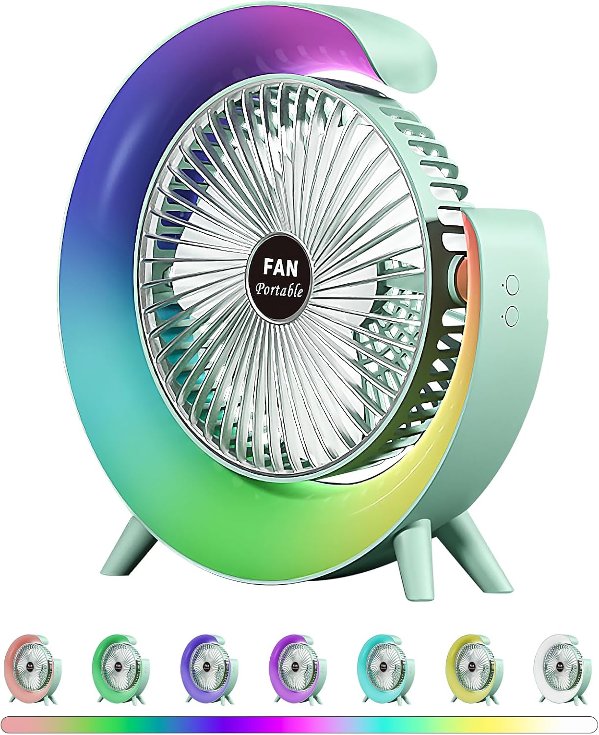 Colorful USB Rechargeable Desktop Fan | Silent Cooling, LED Ambient Light, 3-Speed Rotation thumbnail 6