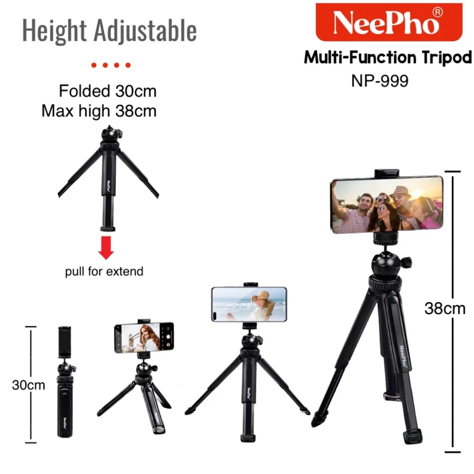 Nepho NP-999 2-in-1 Tripod & Extendable Selfie Stick | Adjustable Height, Universal Smartphone & Camera Mount |  Portable Photography Stand thumbnail 5